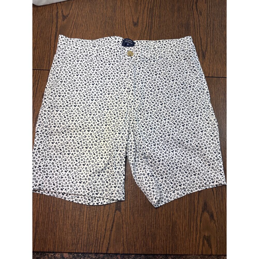 Ben Sherman White Navy Micro Floral Print Reg Fit Stretch Chino Shorts Size 32